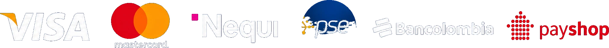 Métodos de pago: Visa, Mastercard, Nequi, PSE, Bancolombia, payshop